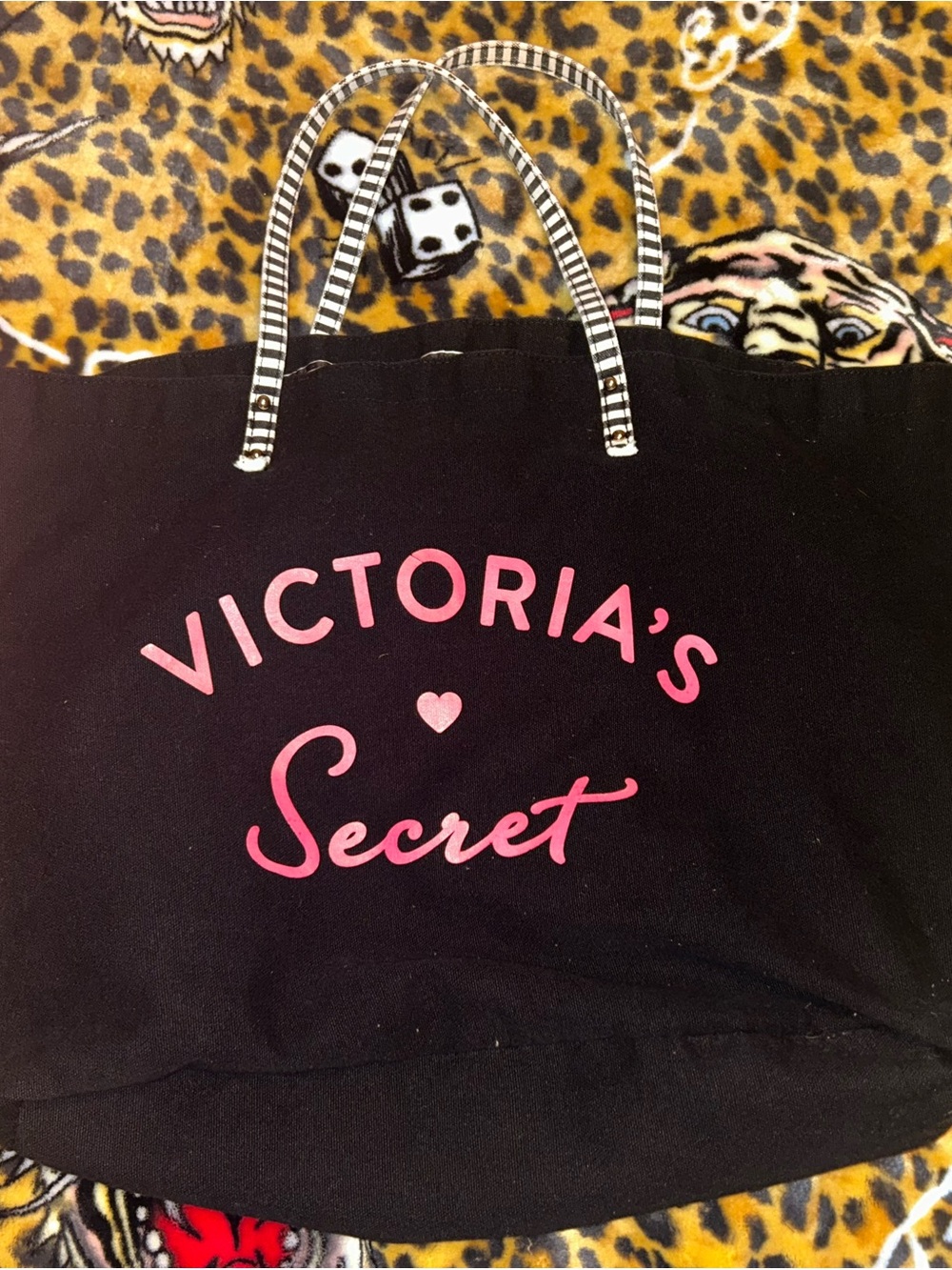 Victoria's Secret Black Tote with Pink Script Logo